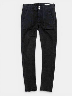 Rag & Bone/JEAN Black Coal Raw Hem Skinny Jeans Womens 25 High Rise Patch Pocket